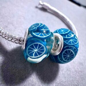 2Pcs Turquoise Blue Citrus Charm Bead fits Pandora